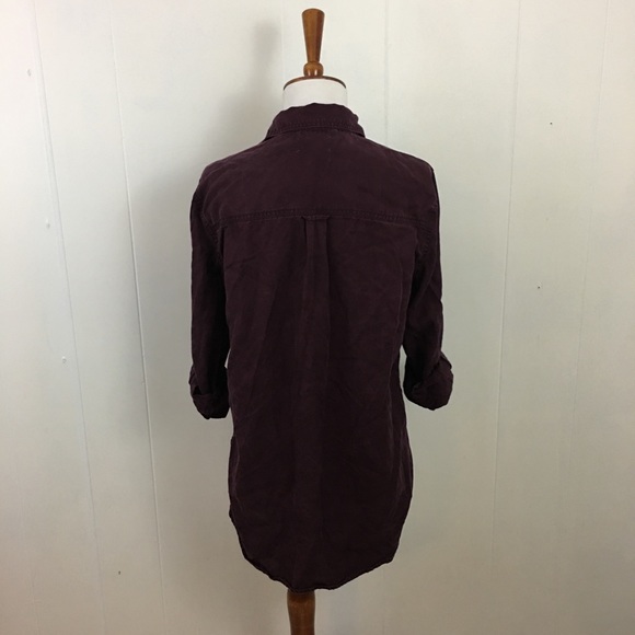 Lou & Gray Burgundy Roll Tab Sleeve Henley Top - Picture 5 of 7